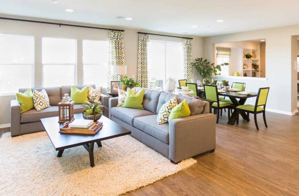 Beautiful Open Concept Interior Living Room of House.